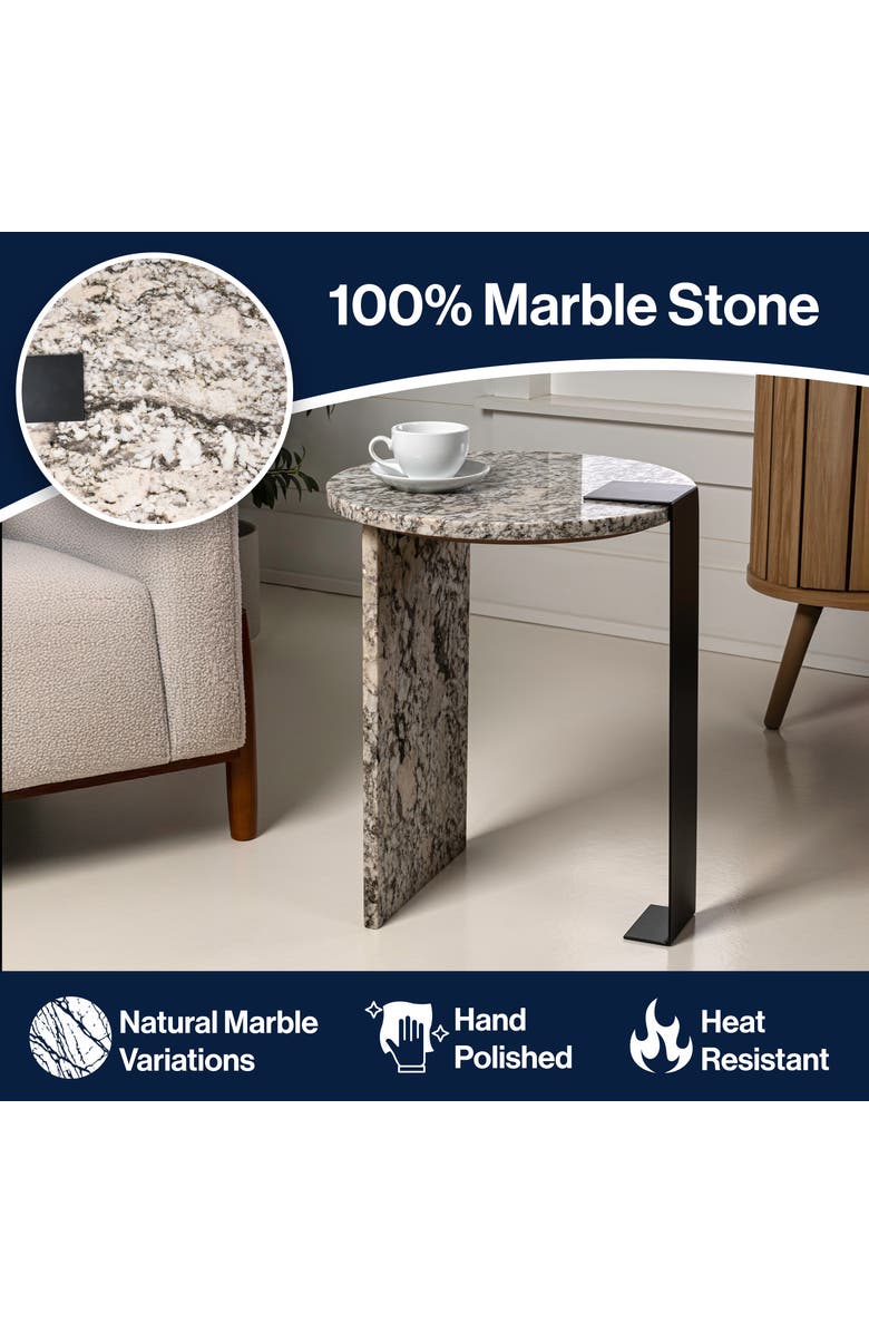 JONATHAN Y Lyra 20.66" Contemporary Natural Marble/Metal Handmade Round End Table, Alternate, color, Ivory/Black