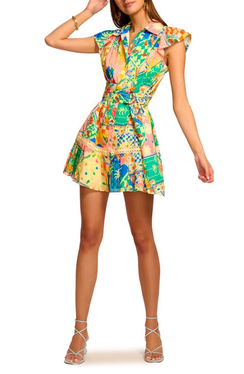 Ramy Brook Marceline Belted Cotton Poplin Mini Shirtdress In Garden Print