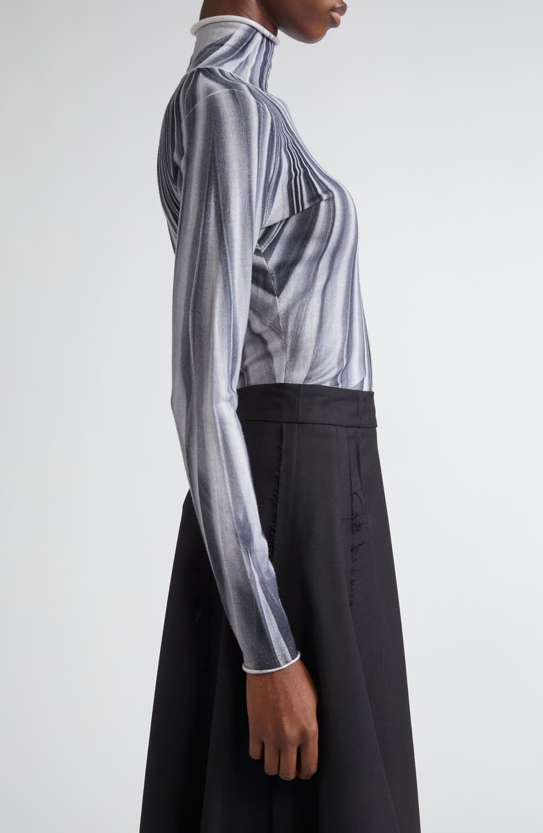 Jason Wu Collection Dancing Pleat Print Merino Wool Turtleneck Sweater, Alternate, color, Grey/ Black