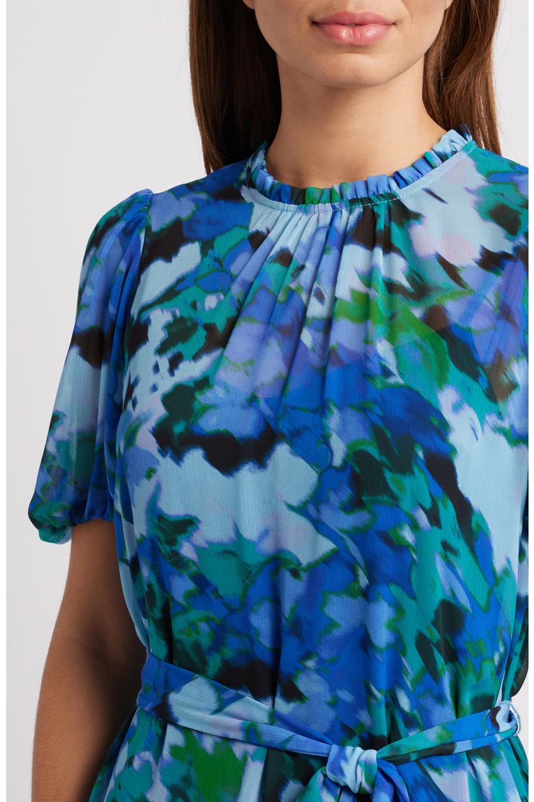 Floral Short Sleeve Tiered Dress, Alternate, color, BLUE MULTI