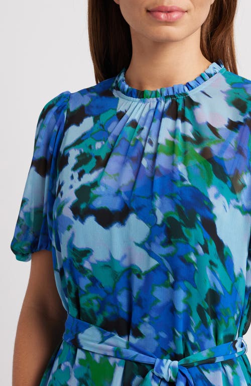 Julia Jordan Floral Short Sleeve Tiered Dress In Blue Multi