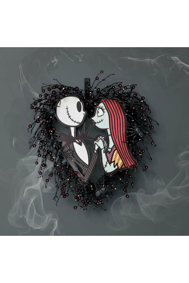 Disney Jack Skellington and Sally 26-Inch Pre-Lit Halloween Wreath, Alternate, color, Black