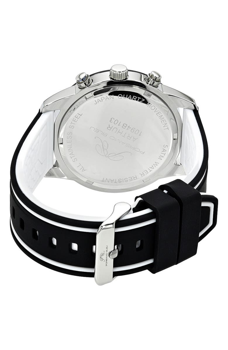 PORSAMO BLEU Arthur Chronograph Leather of Silicone Strap Watch, 44mm, Alternate, color, Black/ White/ Black