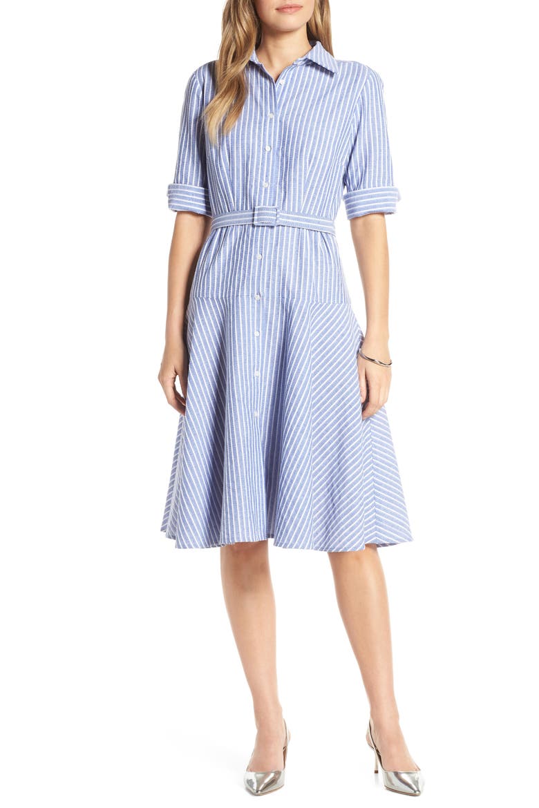 Stripe Belted Shirtdress, Main, color, DENIM
