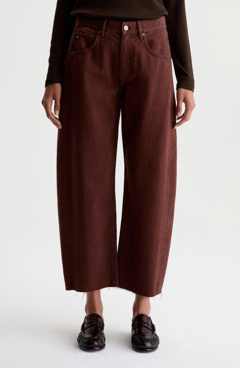 Hattie Raw Hem High Waist Crop Barrel Jeans