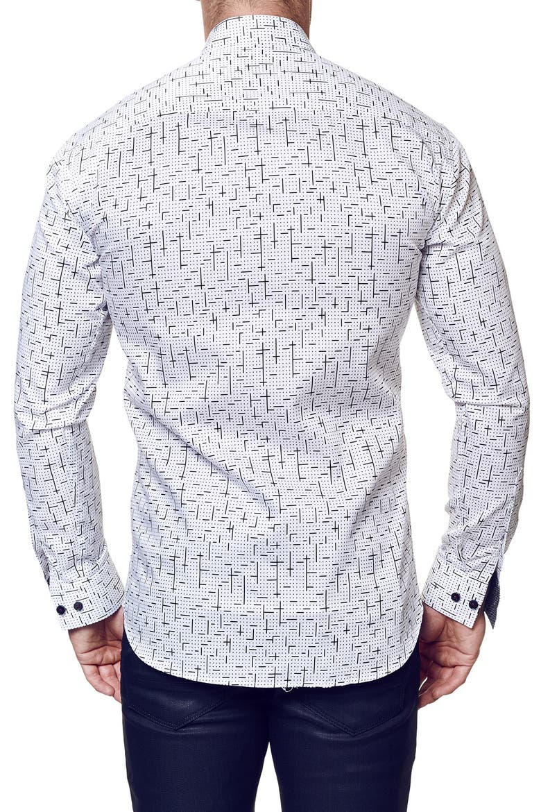 Tetris Trim Fit Button-Up Shirt, Main, color, BLACK