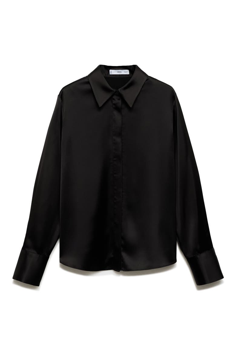 Regular Fit Satin Shirt, Alternate, color, BLACK