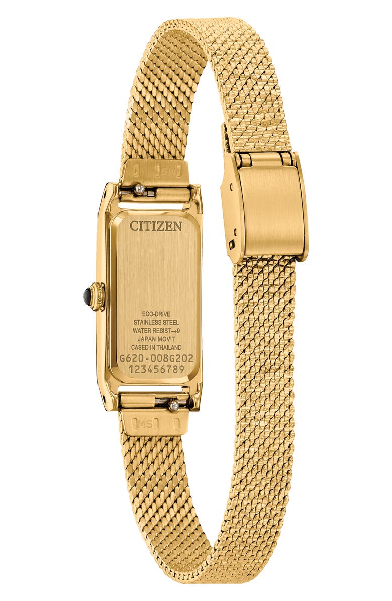 Citizen Fio Tank Goldtone Mesh Strap Watch, 14.3mm x 30.7mm, Alternate, color, Black/ Gold-Tone