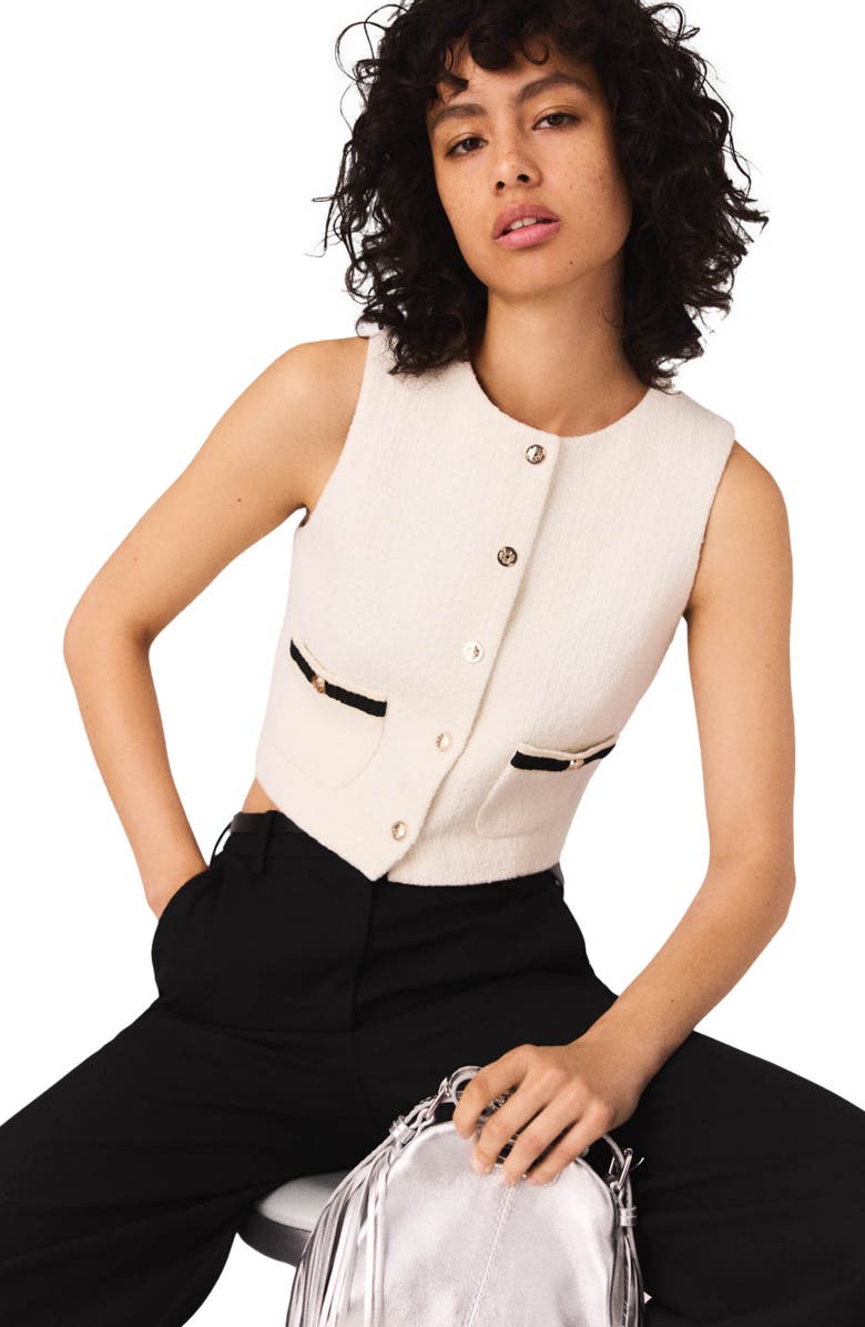 maje Sleeveless tweed lurex top, Alternate, color,