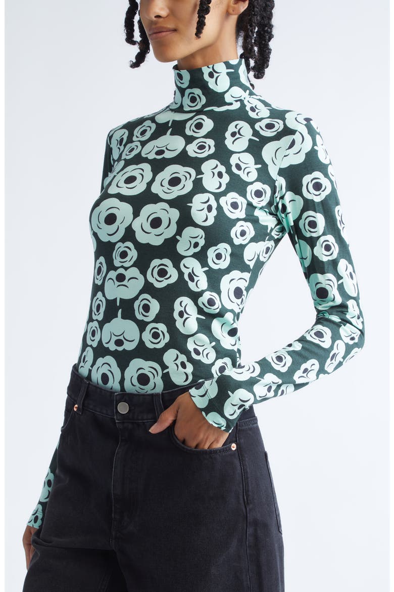 Armas Tumma Floral Turtleneck Top, Alternate, color, DARK GREEN TURQUOISE BLACK