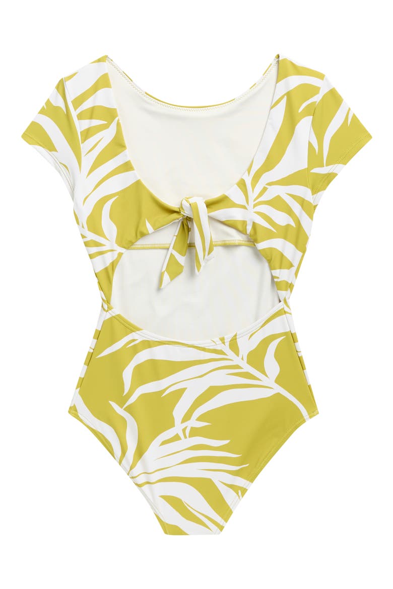 Kids' Skylar Palm Tie Back One-Piece Swimsuit, Alternate, color, CHARTREUSE