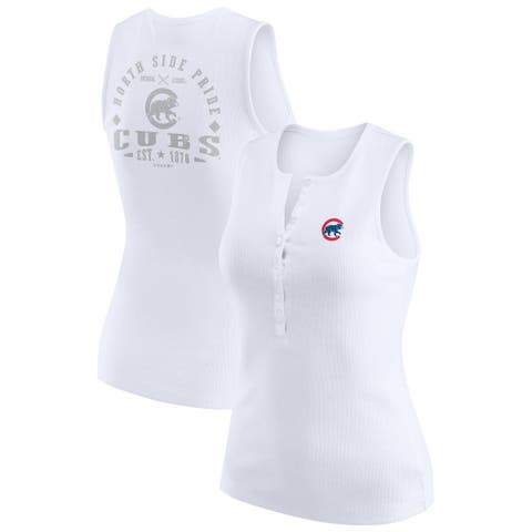 Women's WEAR by Erin Andrews White Chicago Cubs Rib-Knit Henley Tank Top