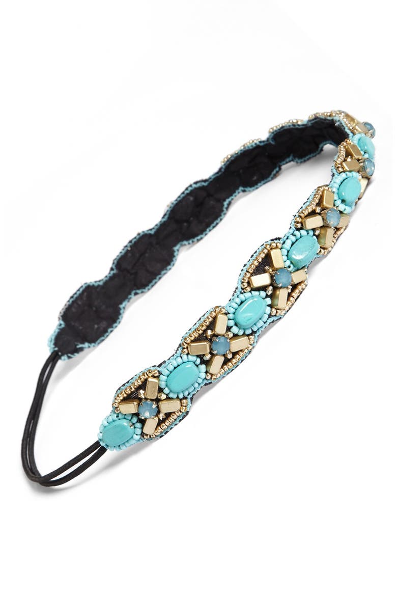 'Safari Luxe' Beaded Head Wrap, Alternate, color, TURQUOISE