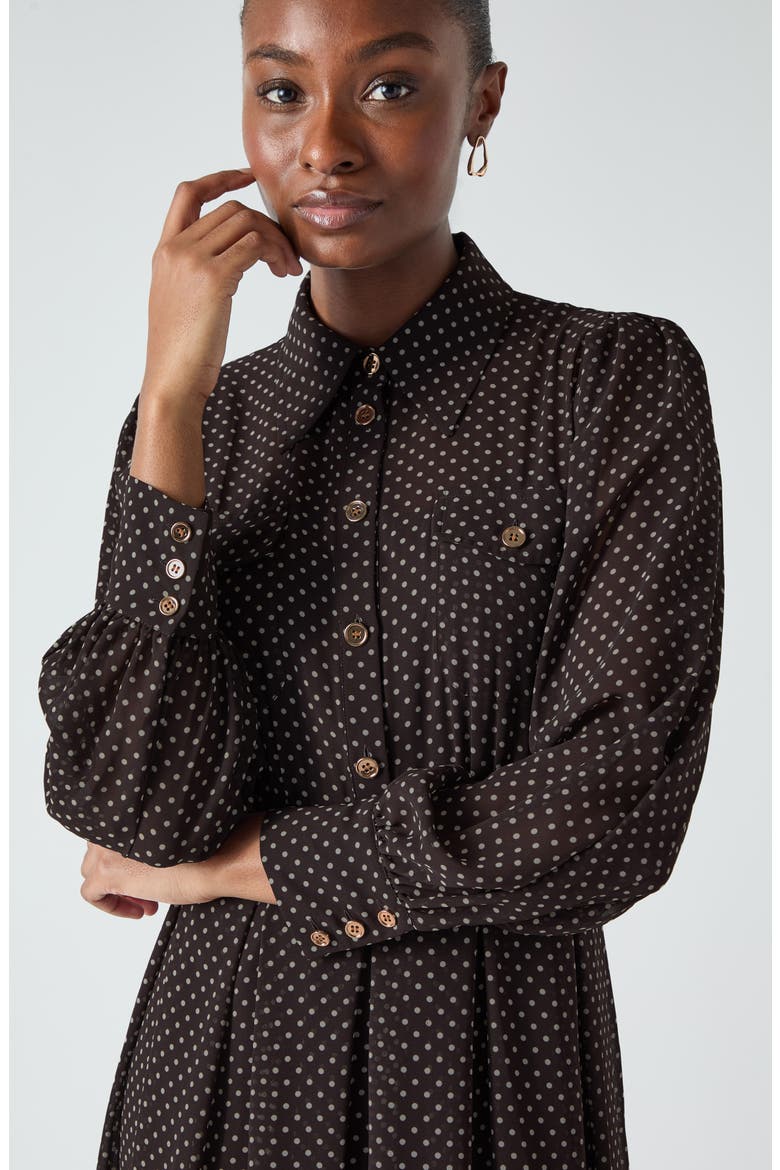 Cody Polka Dot Long Sleeve Shirtdress, Alternate, color, BROWN