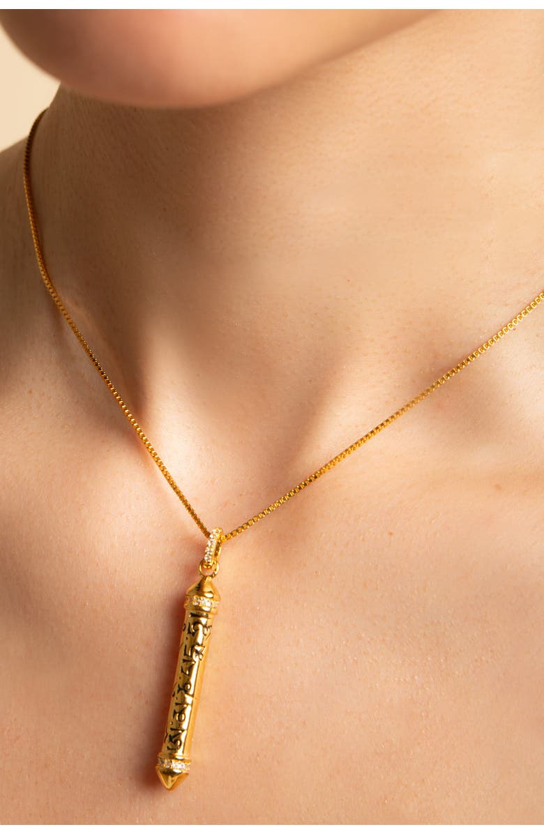Seven Saints On Mani Padme Hum White Topaz Prayer Necklace, Alternate, color, Gold