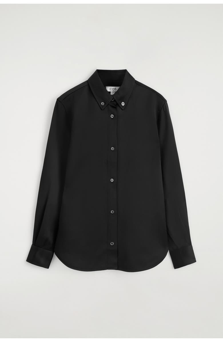 COS Button-down Collar Satin Shirt, Alternate, color, Black