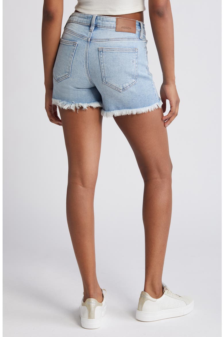 Frayed Low Rise Denim Shorts, Alternate, color, MEDIUM WASH