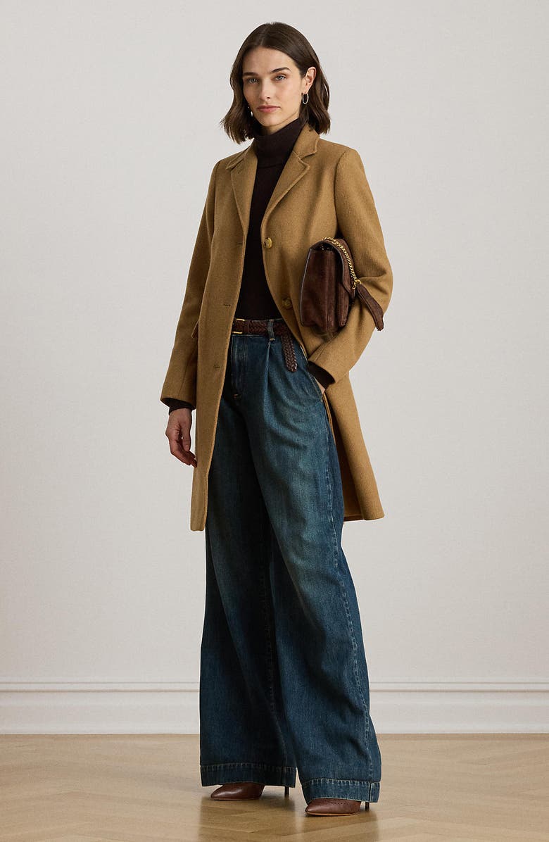 Lauren Ralph Lauren Longline Wool Blend Twill Coat, Alternate, color, Camel