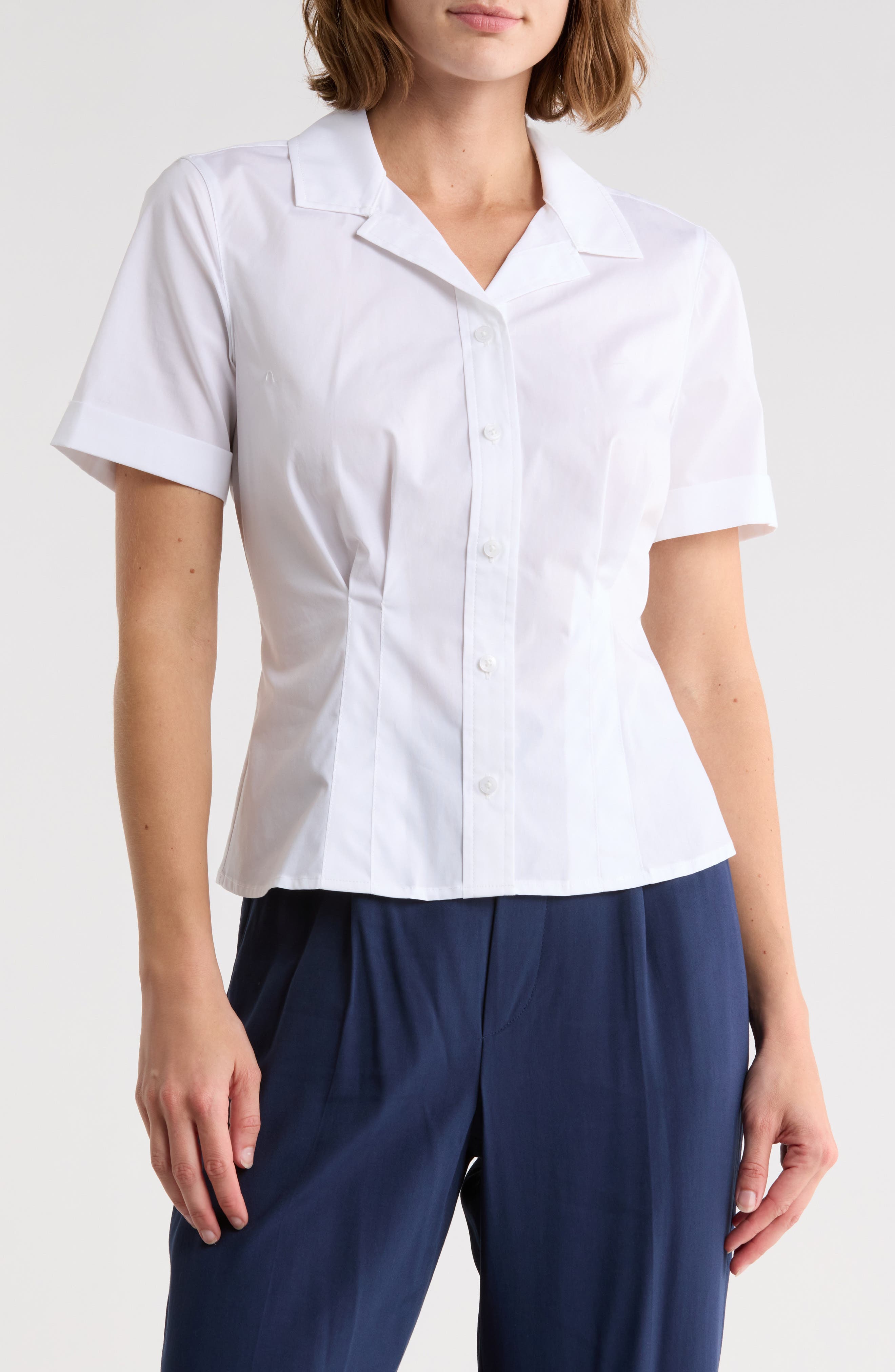 DKNY Short Sleeve Stretch Cotton Poplin Button-Up Shirt