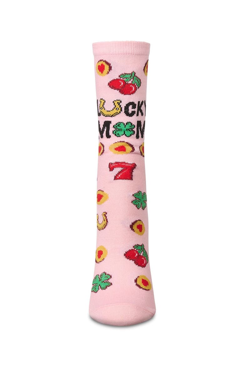 Big Kid's Lucky Mom Greeting Card Crew Socks, Alternate, color, Confetti Pink