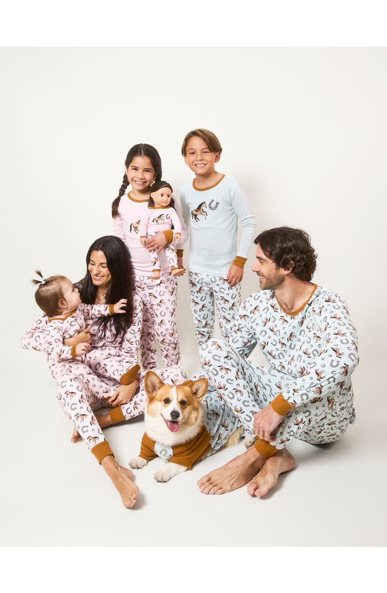 Leveret Kids Short Sleeve Cotton Striped Matching Family Pajamas, Alternate, color, Horse