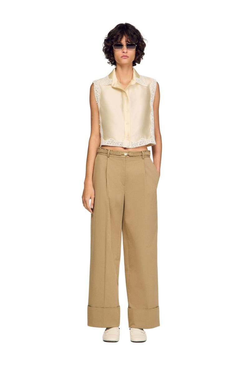 Cropped shirt with lace detail, Alternate, color, Ecru