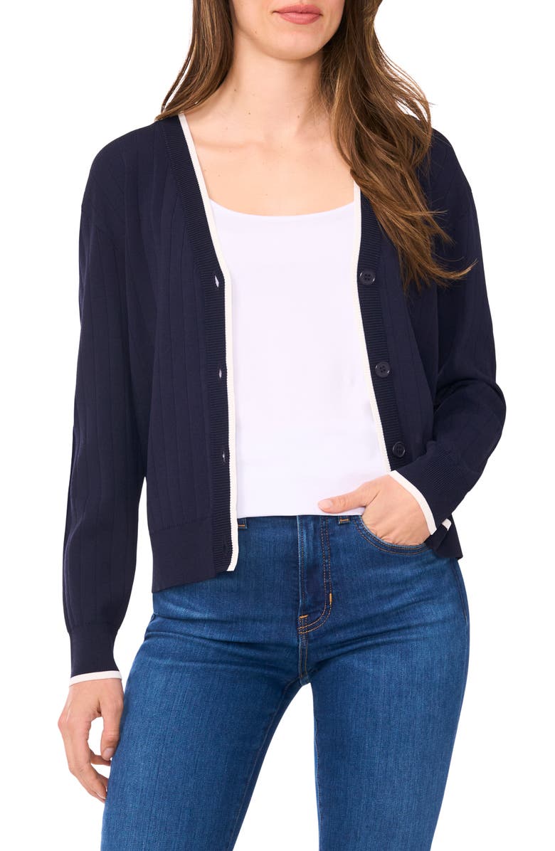 Halogen<sup>®</sup> Tipped V-Neck Cardigan, Main, color, Navy Depths