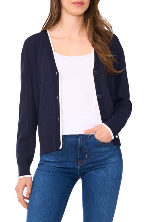 Tipped V-Neck Cardigan