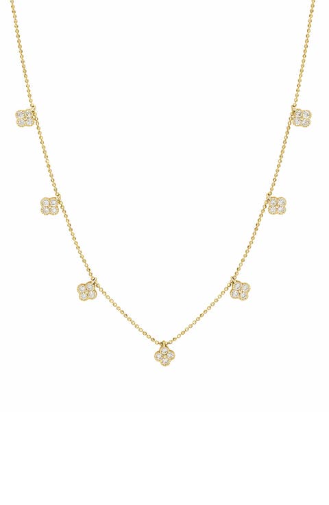 Cubic Zirconia Pavé Clover Station Necklace