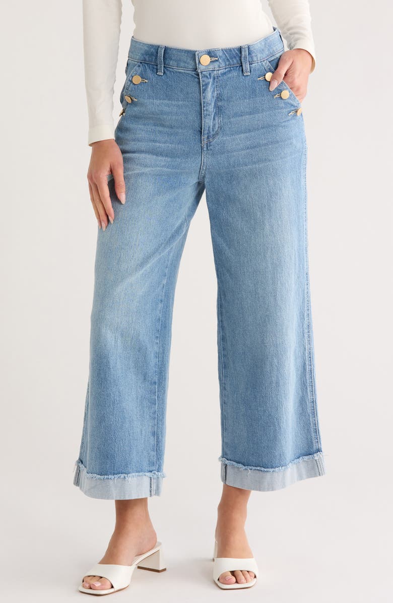 Democracy Sailor Button Cuffed Boyfriend Jeans, Main, color, Light Blue