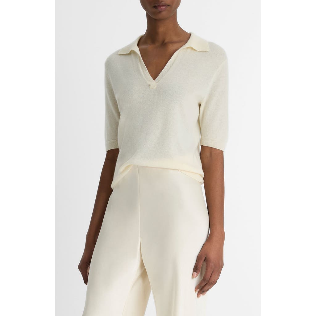 Shop Vince Cashmere & Silk Johnny Collar Polo Sweater In Vanille