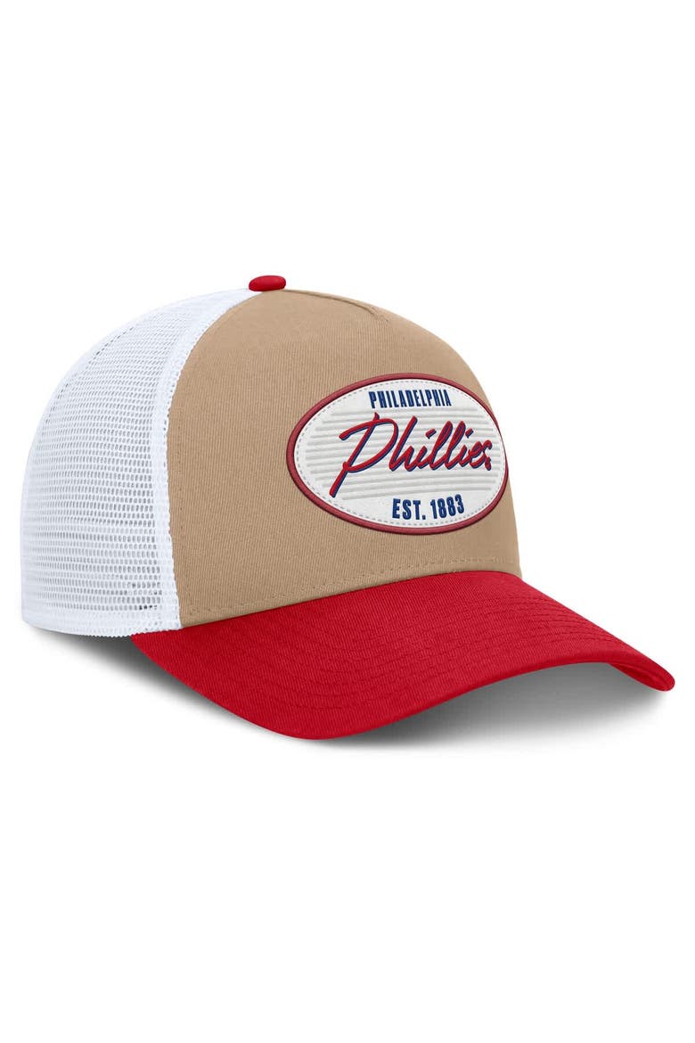 Men's Nike  Khaki/Red Philadelphia Phillies Rise A-Frame Trucker Adjustable Hat, Alternate, color, Khaki