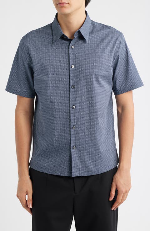 Irving Short Sleeve Stretch Cotton Button-Up Shirt