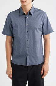 Theory Irving Short Sleeve Stretch Cotton Button-Up Shirt
