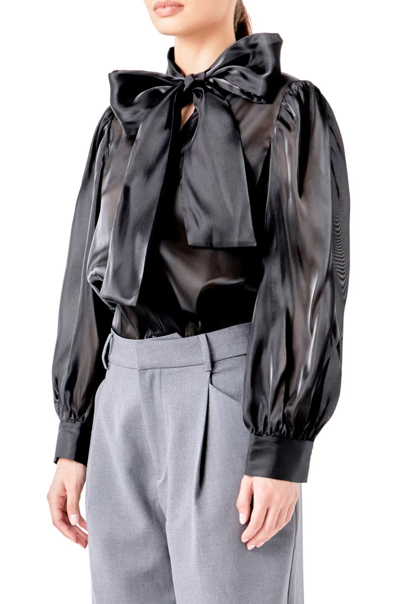 Endless Rose Organza Bow Tie Shirt, Alternate, color, Black