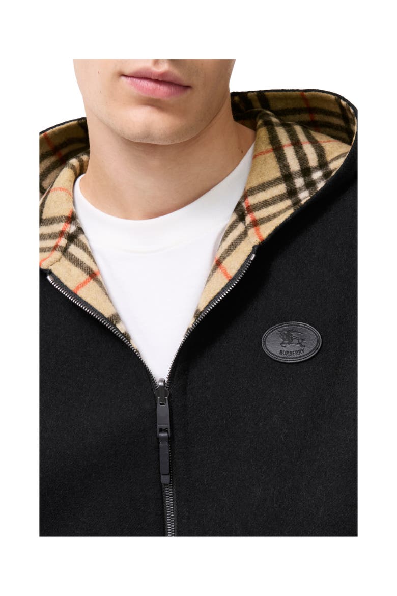 Reversible Wool Newport Hooded Jacket, Alternate, color, Black/sand beige