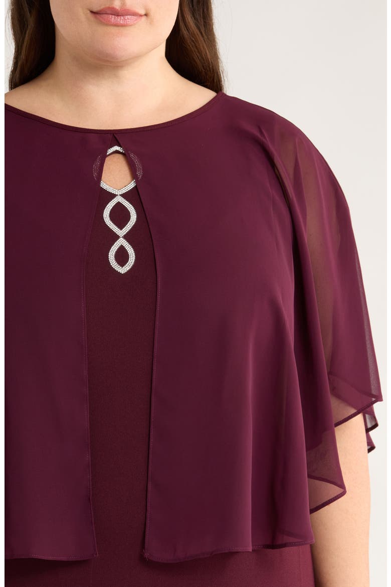 Cape Midi Dress, Alternate, color, BORDEAUX