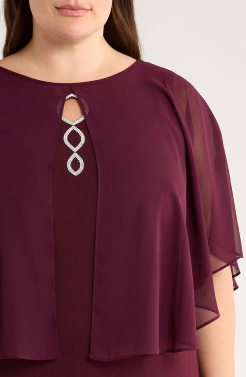 Connected Apparel Cape Midi Dress In Burgundy