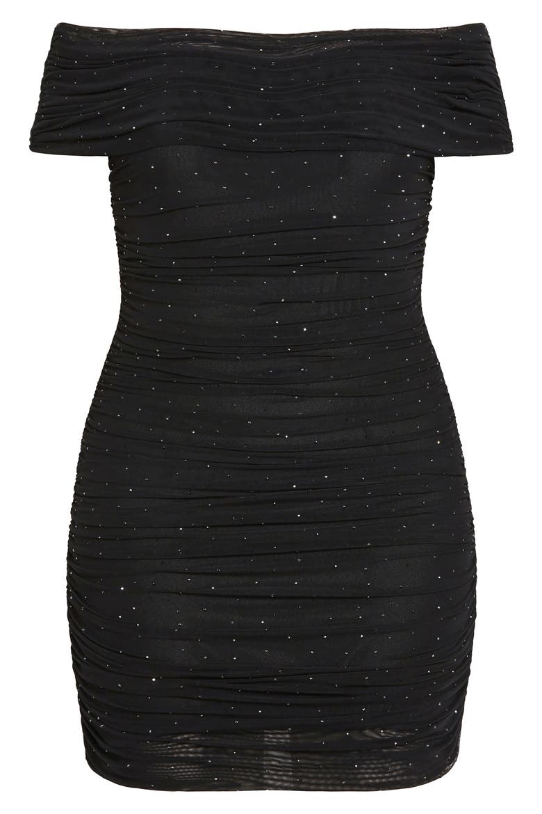 Kayla Diamante Off the Shoulder Body-Con Minidress, Alternate, color, BLACK