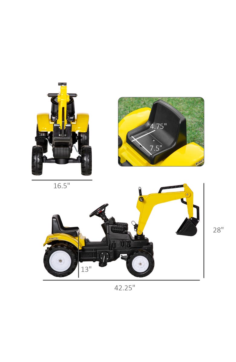 Aosom Kids Pedal Digger with Horn, Alternate, color, Yellow