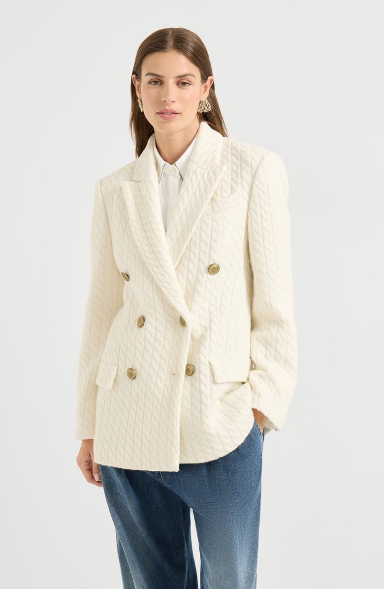Brunello Cucinelli Cashmere cable knit blazer, Alternate, color, White