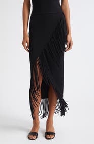 Toccin Giana Fringe Asymmetrical Midi Skirt