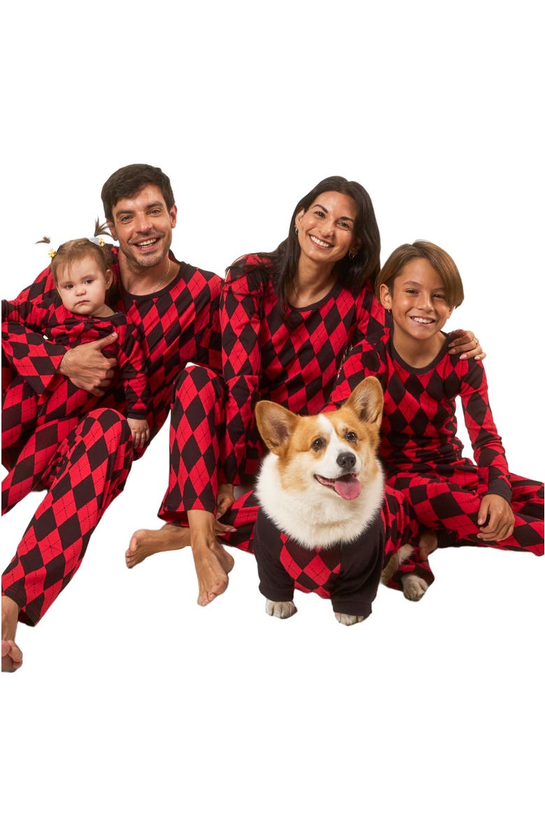Leveret Footed Cotton Pajamas Matching Family Coordinated Holiday Prints, Alternate, color, Argyle Black & Red