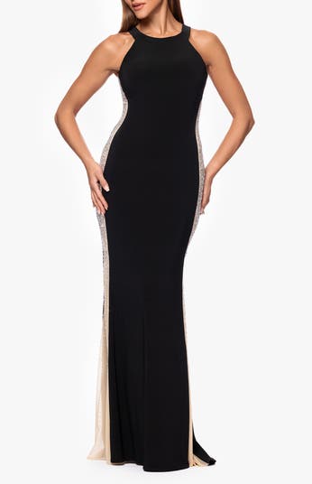 Beaded Mesh Detail Sleeveless Sheath Gown