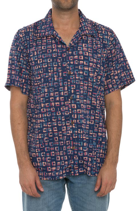 Geometric Print Short Sleeve Button-Up Shirt