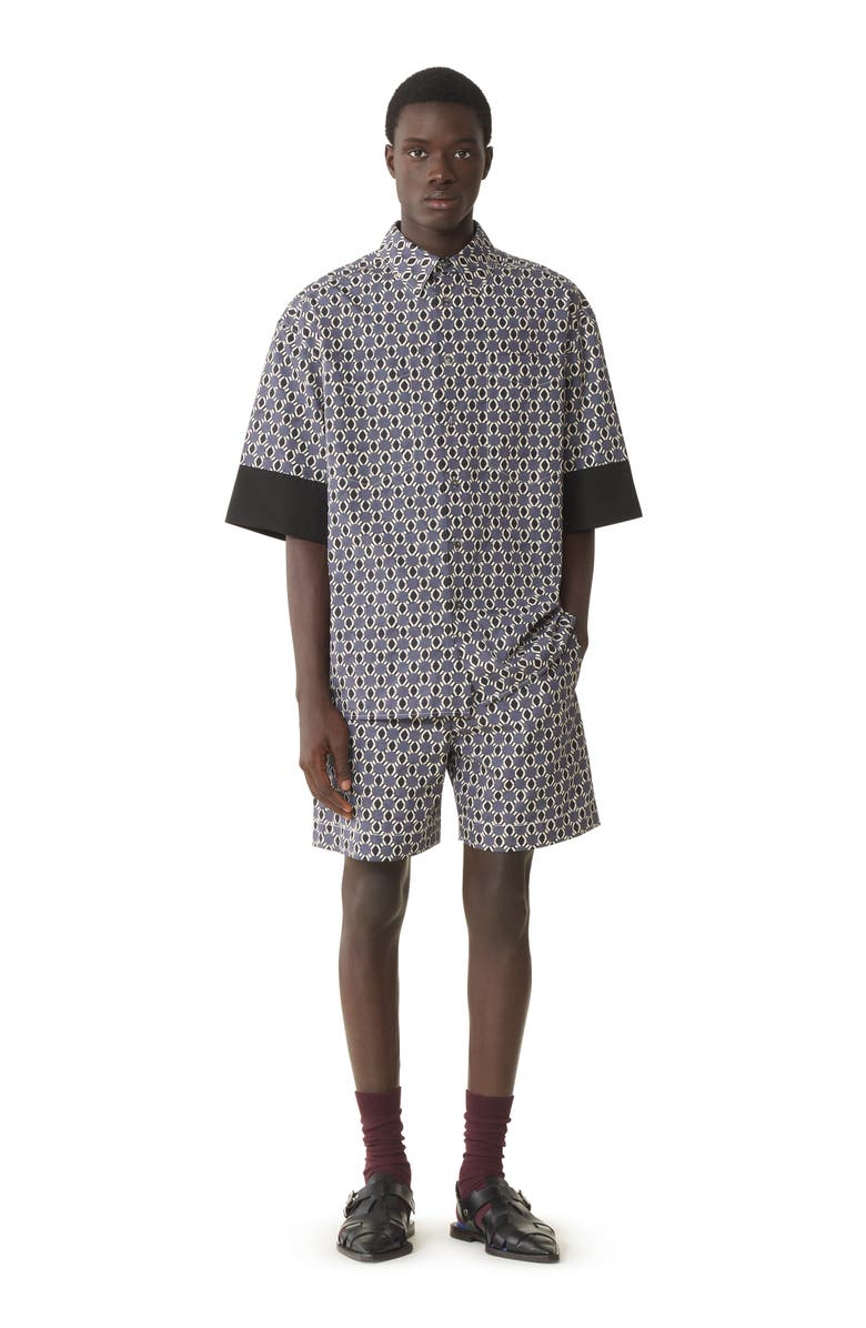 Lanvin Loose-Fit Printed Cotton Shirt, Main, color, Storm/Black