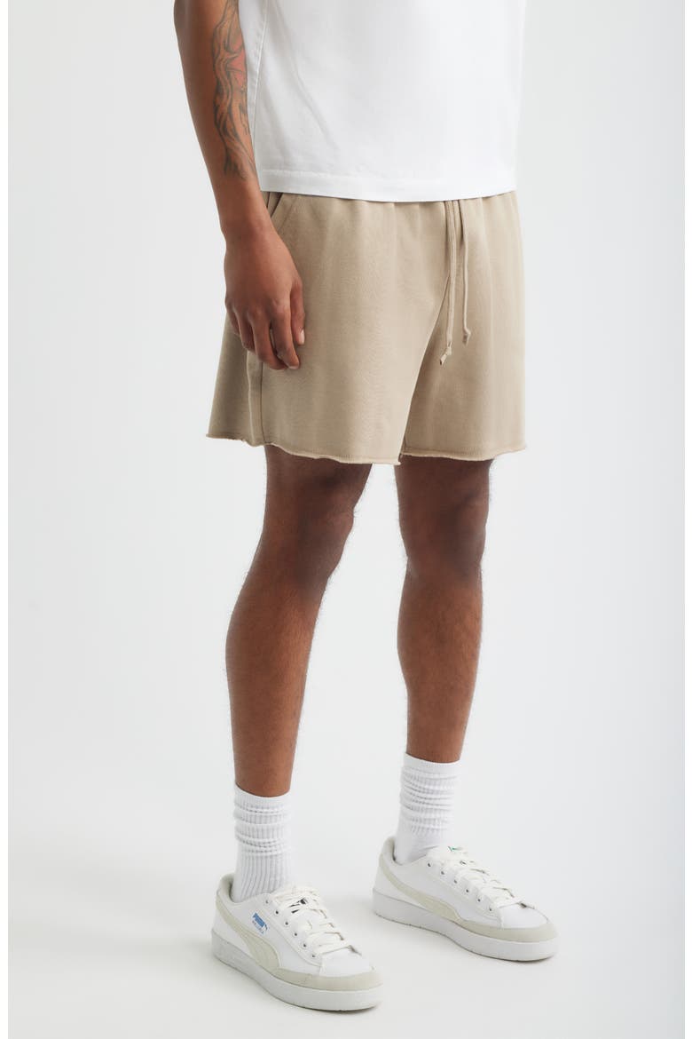 Frayed Terry Sweat Shorts, Alternate, color, TAN TEAK