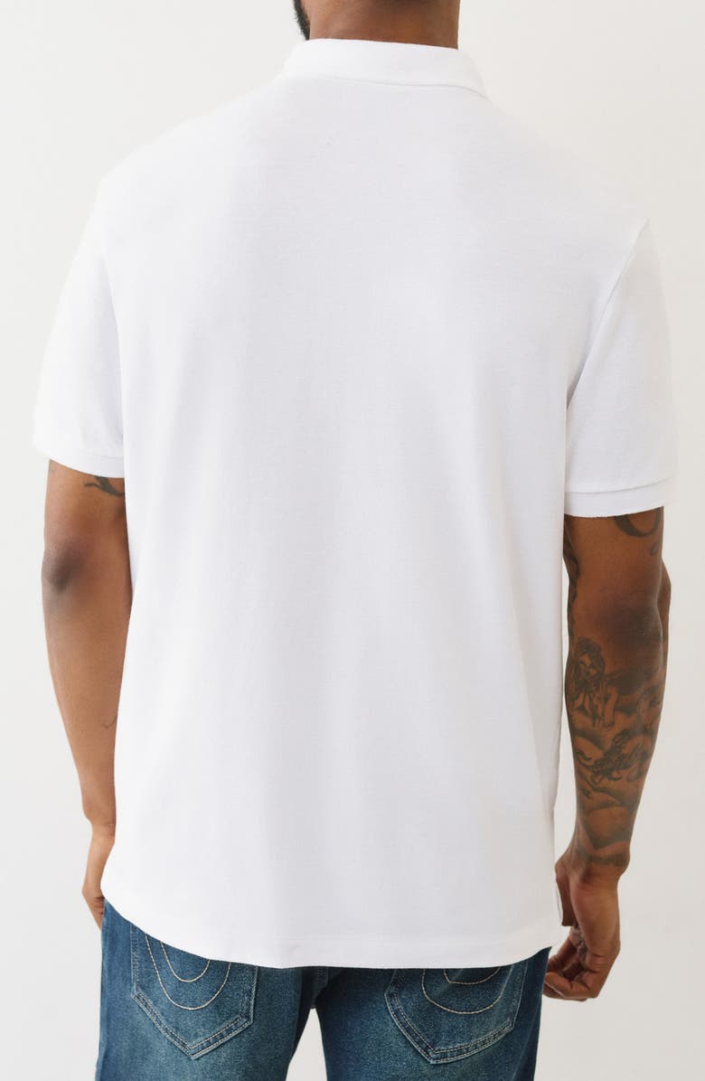 True Religion Relaxed Patchwork Cotton Polo, Alternate, color, Optic White