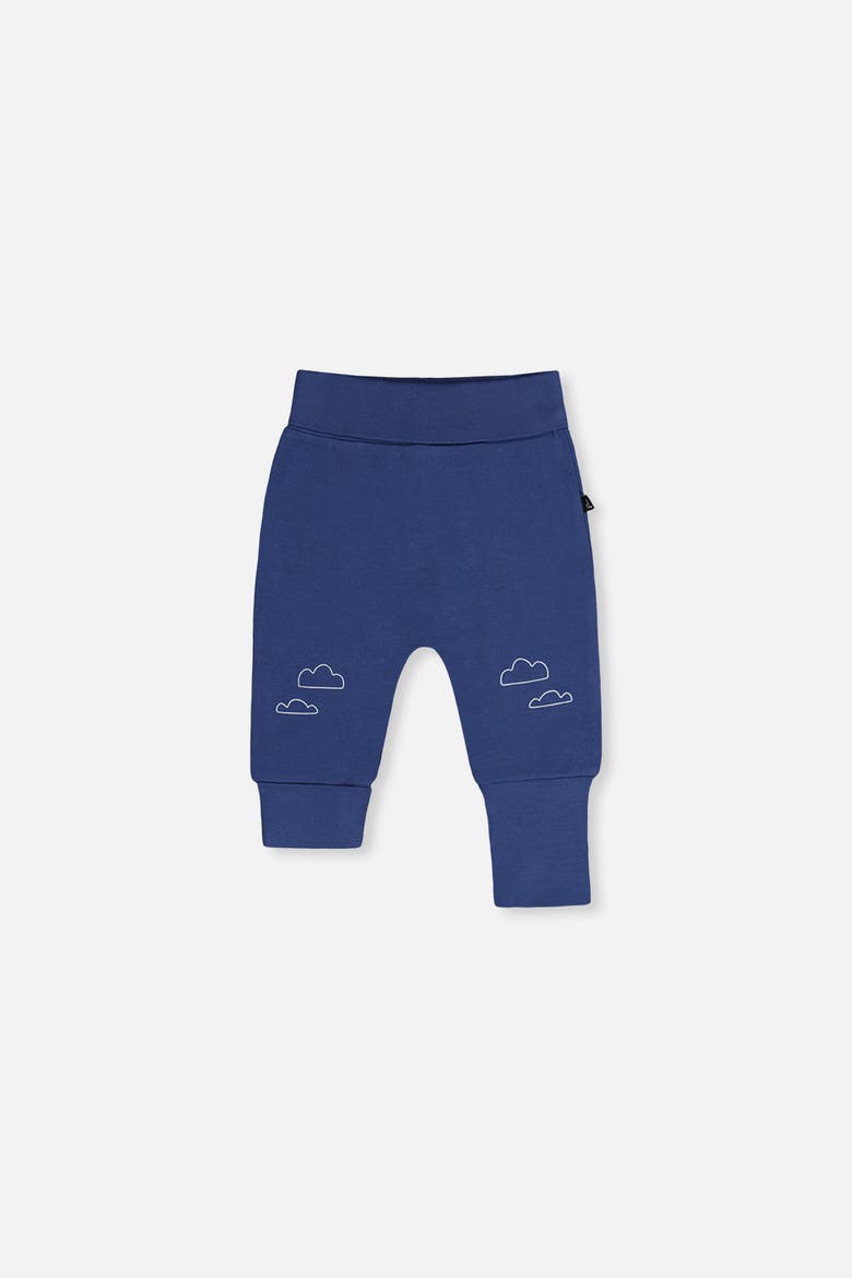 Organic Cotton Cloud Detail Foldover Waist Evolutive Pants, Main, color, Blue