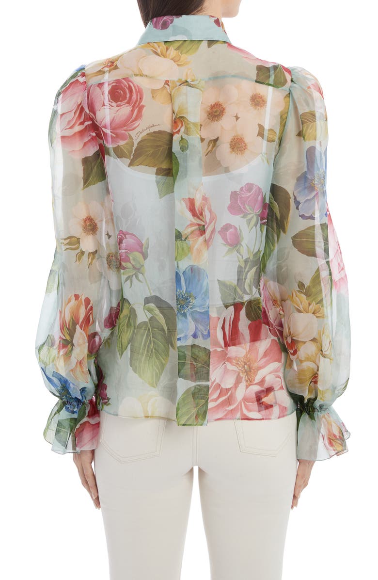 Dolce&Gabbana Floral Print Balloon Sleeve Silk Organza Blouse, Alternate, color,
